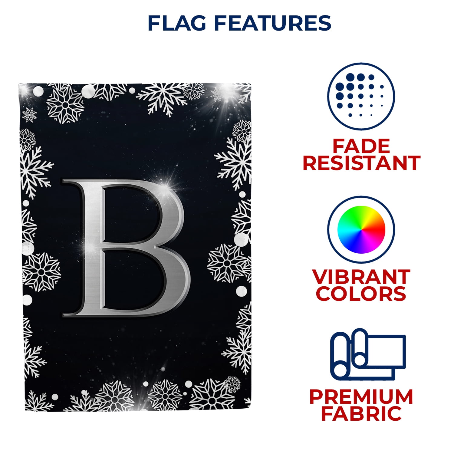 America Forever Winter Monogram Letter B House Flag Vertical Double Sided 28 x 40 inches Christmas Holiday Seasonal Flags for Outdoor, Yard, Porch Decoration, Silver Snowflakes Decoration
