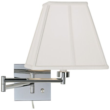 

Possini Euro Design Modern Swing Arm Wall Lamp Chrome Plug-In Light Fixture Ivory Fabric Square Shade Bedroom Bedside Living Room