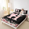 thumbnail image 3 of Erosebridal Bow Monogrammed H Girls Bed Sheets, Pink Flower King Sheets, 4pcs, 3 of 5