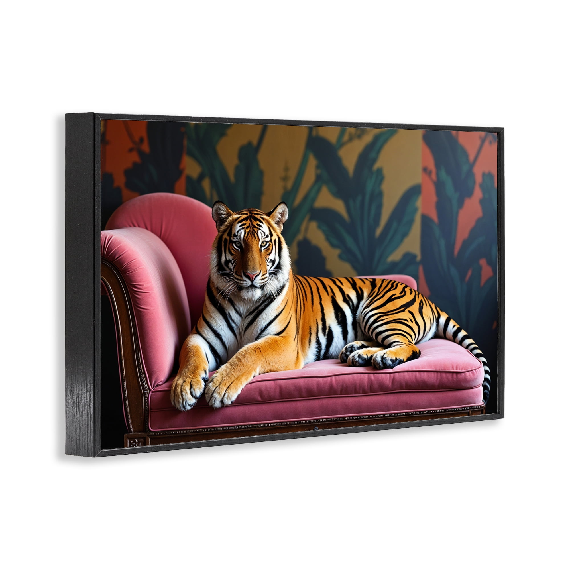 Exotic Tiger Lounging Black Framed Giclee Art, design by Lettered and Lined