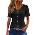 thumbnail image 3 of Trendfront Womens Cutout Button Down Tops V Neck Casual Loose Fit Short Sleeve Tee Trendy Fashion T Shirts Relaxed Pullover Daily Wear, 3 of 9