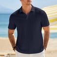 thumbnail image 2 of Satingcolo Mens Polo Shirt Texture Knitted Button T-Shirt Casual Short Sleeve Summer Vacation Golf Shirts,Navy M, 2 of 9