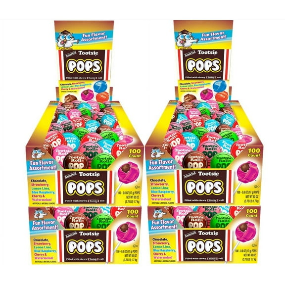 4 Pack | Tootsie Pops, Fun Flavor, 0.6 oz, Assorted, 100 Count