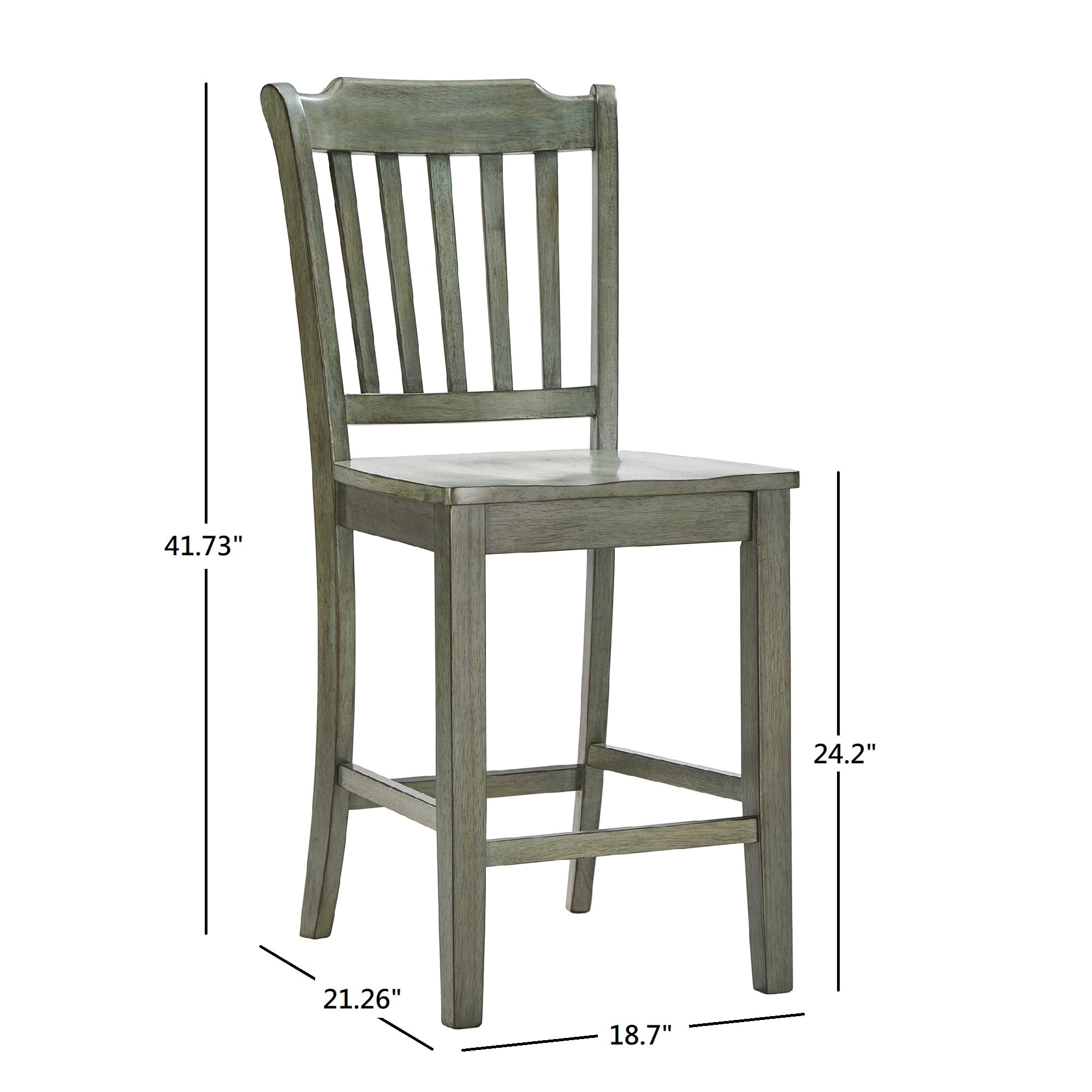 Weston Home Farmhouse Vintage Slat Back Solid Wood Counter Height Chair, Set of 2, Antique Denim