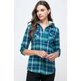 thumbnail image 2 of BodiLover, Women's, Long Sleeves Roll Up Button Up Plaid Shirt with 2 Breast Pockets, Green Gray, L, 2 of 4