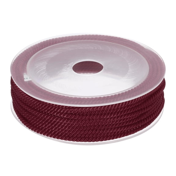 Uxcell Trim Cord Rope 3mm Nylon Twisted Braid Trim Cord Rope Thread String 0.12" 7.6 Yards Wine Red