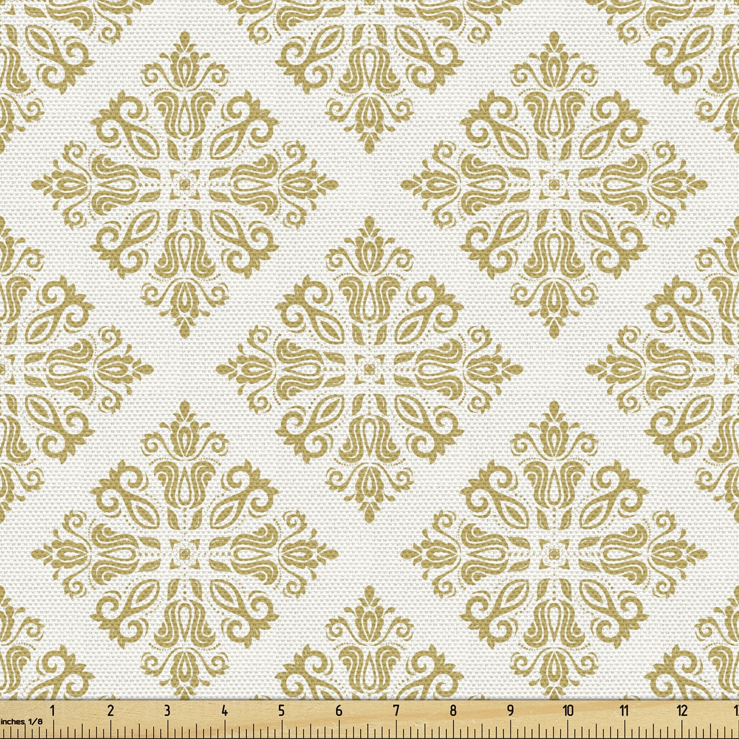 Oriental Upholstery Fabric by the Yard, Pattern in Yellow Golden Tone