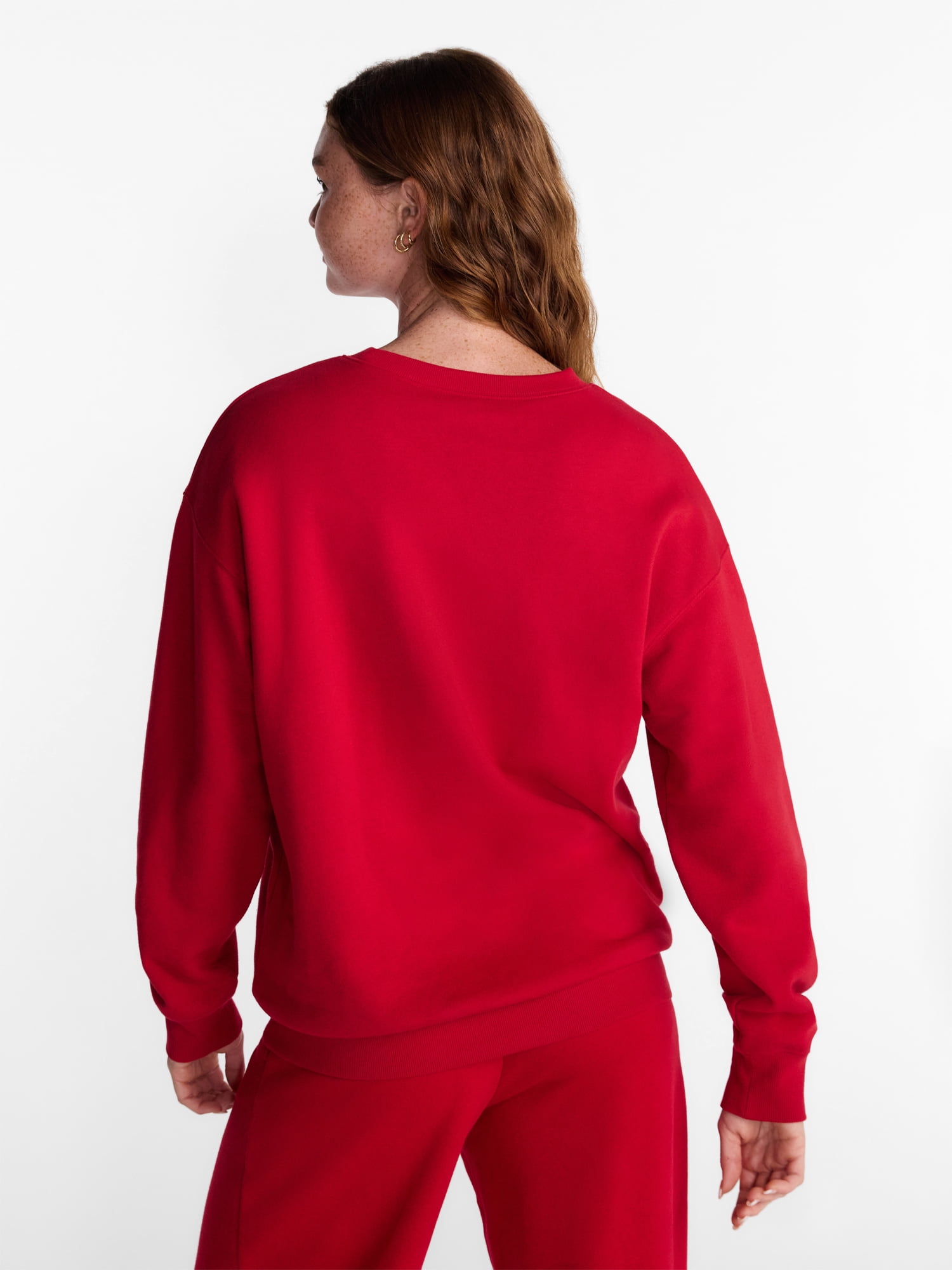 No Boundaries Oversized Fleece Sweatshirt with Long Sleeves, Women's Sizes XXS-4X
