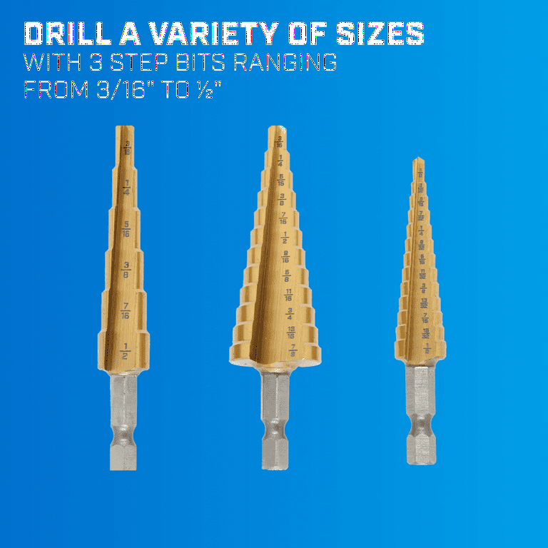 HART Titanium Step Drill Bit Set 3 Piece