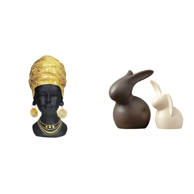 Elegante Juego De Estatuas De Resina De Mujer Africana Y Conejo De Porcelana, Decoración Creativa Para El Hogar, Centro De Mesa Para Entrada, Estante, Soporte De TV, Armario De Jardín.
