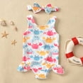 thumbnail image 2 of Splozh Toddler Girl Swimsuit Toddler Baby Kids Girls Summer Cartoon Print Ruched Swimwear Swimsuit Fashion Clothes with Headband White,6-12 Months, 2 of 9