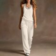 thumbnail image 7 of PRINxy Women Multi Pocket Daily Two Piece Set Summer Sleeveless V Neck Vest High Waist Wide Leg Pants Travel Home Comfortable Leisure Outfit White XL, 7 of 7
