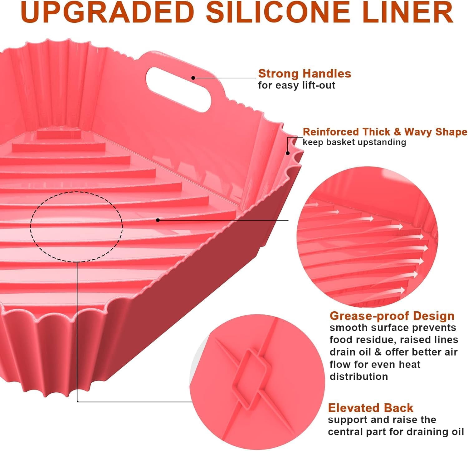 JJEAN-3 Pcs Silicone Air Fryer Liners Square Airfryer Liners 4-7 QT 7.1 Inch Reusable Air Fryer Silicone Pot Oven Liner Baking Tray, Air Fryer Basket Silicone Mat Bowl Air Fryer Accessories Kitchen G