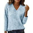 thumbnail image 2 of MVRLSH Long Sleeve Shirts For Women Solid Color Sequin Long Sleeve Casual Soft Knit T Shirt For Spring And Autumn Blue S-Xxl, 2 of 9
