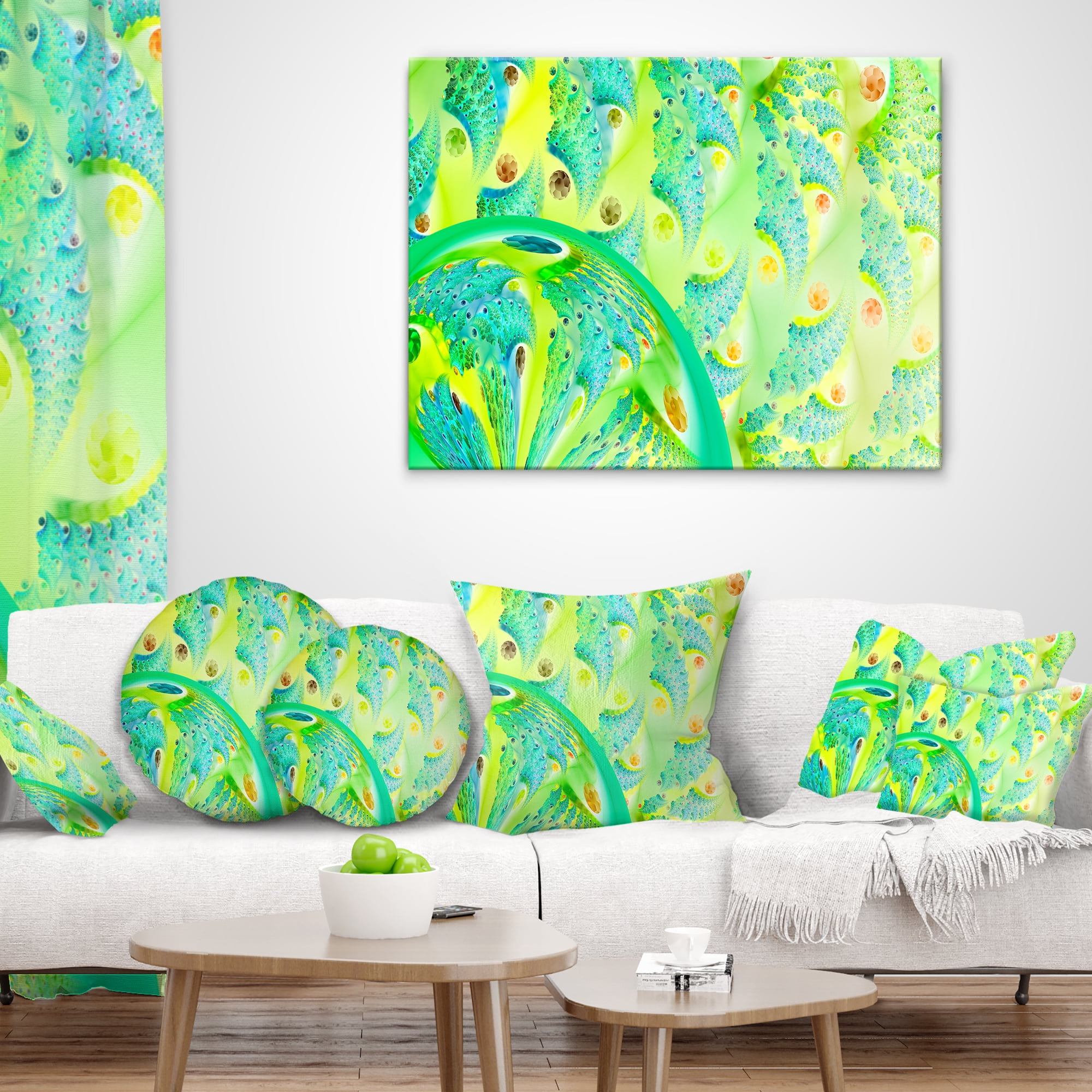 Designart Vibrant Green Fractal Flower Design - Abstract Throw Pillow - 18x18