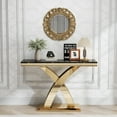 thumbnail image 5 of 47" Modern Faux Marble Console Table, Rectangular Top & X-Shaped Stainless Steel Base, Narrow Entryway Table for Entrance, Hallway, Foyer, or Living Room, 5 of 7
