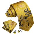 thumbnail image 2 of Black Gold Pink Men Wedding Neck Tie Silm Floral Silk Necktie Jacquard Pocket Square Cufflinks Sets Business Party, 2 of 5