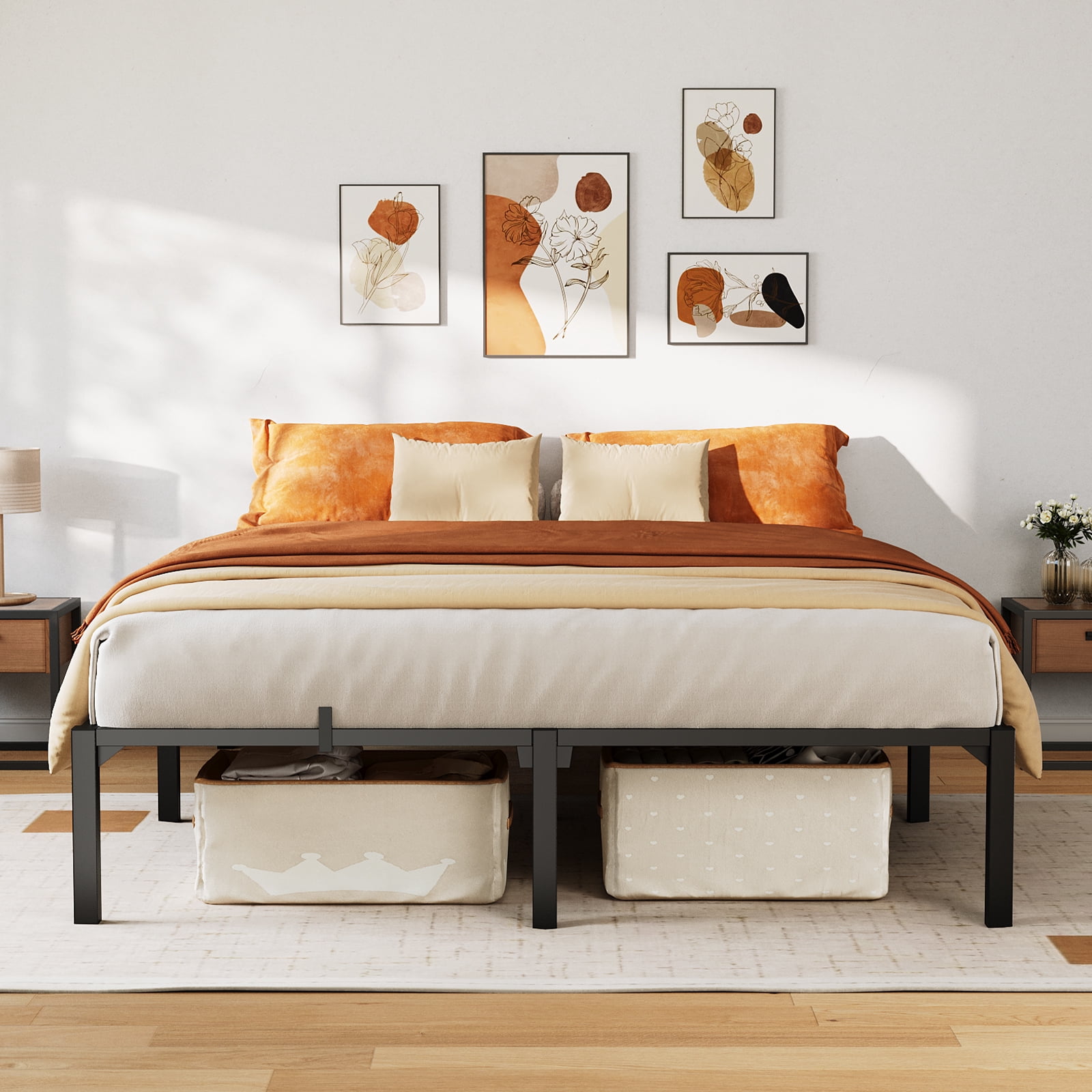 King Bed Frame, 14" High Platform Bed Frame, Heavy Duty Steel Slat Support King Size with Storage Space, Support Up to 800 LBS, No Screws Needed, Easy Assembly (Black)