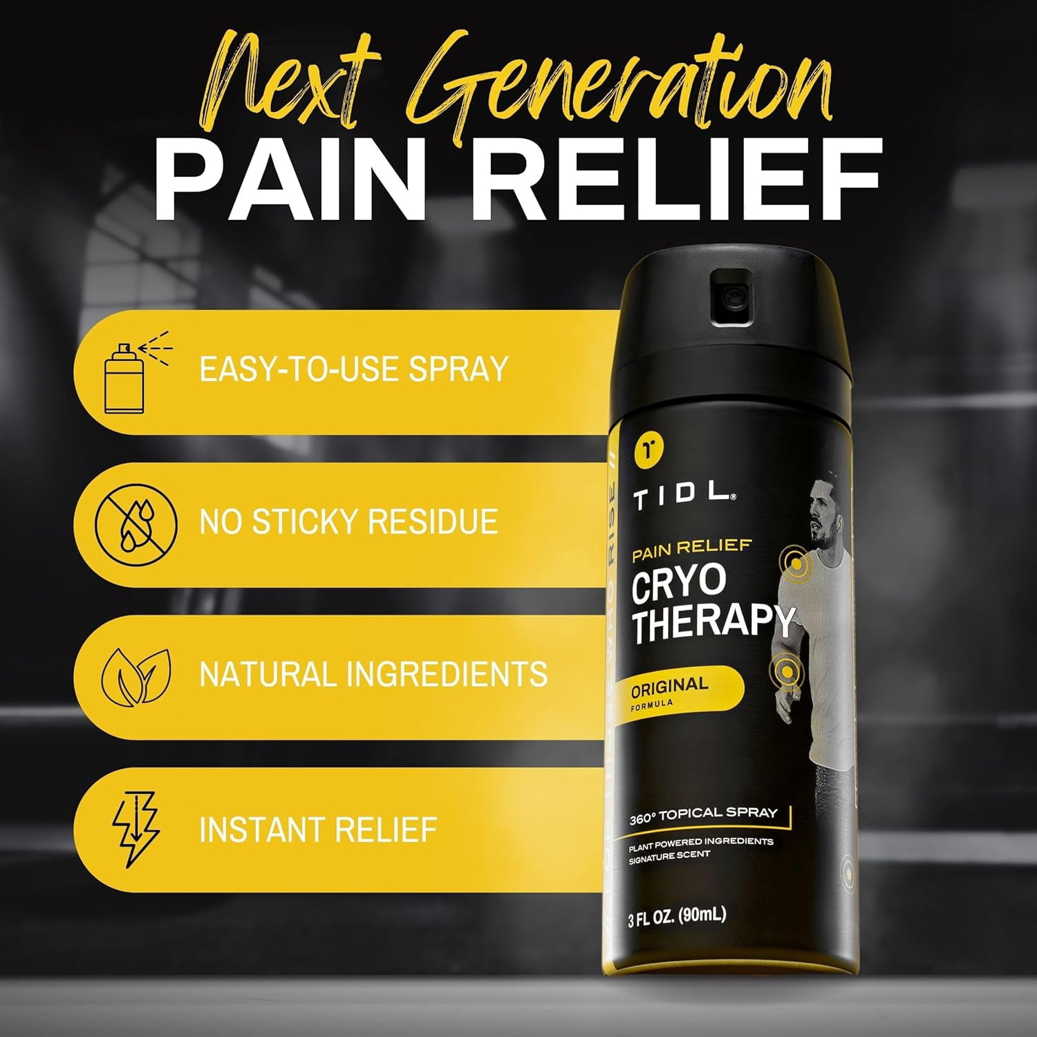 TIDL Cryotherapy Menthol Topical Pain Relief Spray for Body Aches & Pains, 3 fl oz