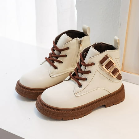 

Fashion Autumn And Winter Girls Boots Thick Bottom Flat Bottom Round Toe Non Slip Solid Color Simple Lace Up Comfortable