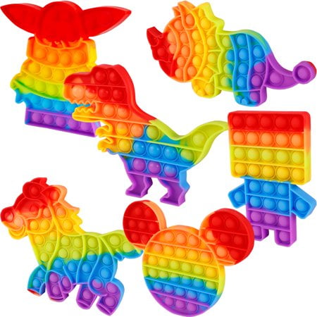 APPIE 6 Packs Popitz Fidget Toy Gifts for Kids Children Adult , Push Pop Poppers It Popet Popitsfidgets Sensory Stress Relief Satisfying Game Toy Package Fidgettoy Set Rainbow Mouse Dinosaur Space