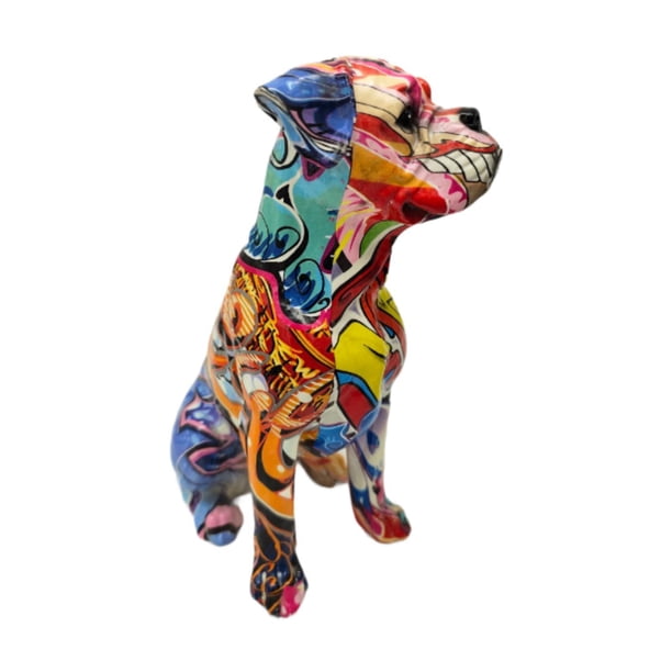 Estatua de perro, figura artística, pieza central, coleccionable, encantadora escultura de animal con grafiti Rojo
