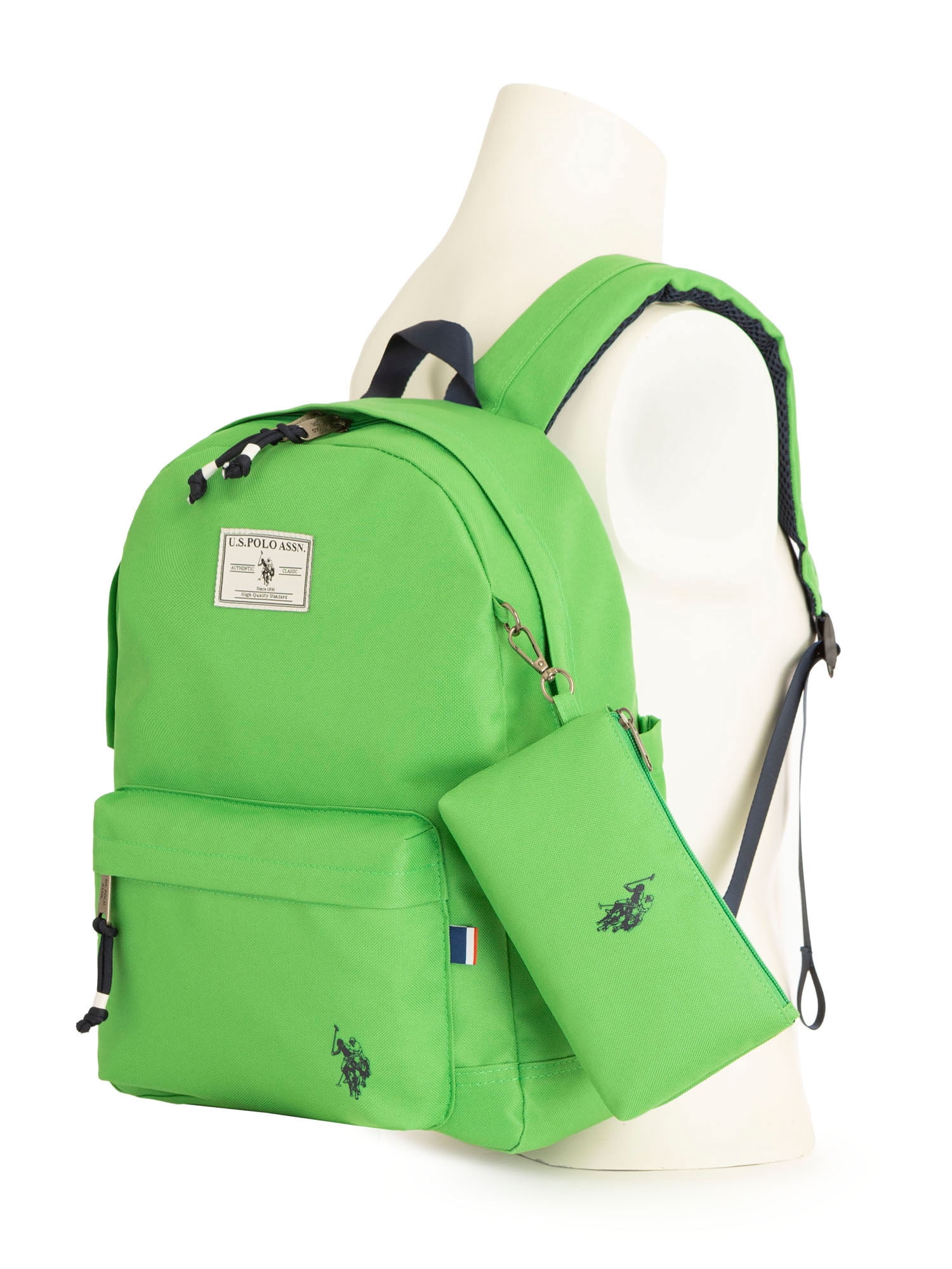 U.S. Polo Assn. Adult 16" Water-Resistant Backpack & Detachable Pouch, Green