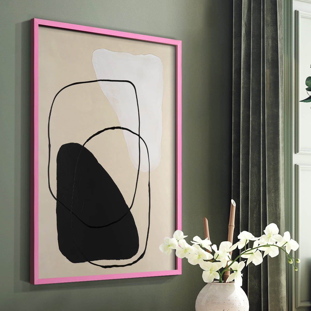 Avant Mod II Framed Print in Pink Solid Wood Framed Print No Nail Hanging
