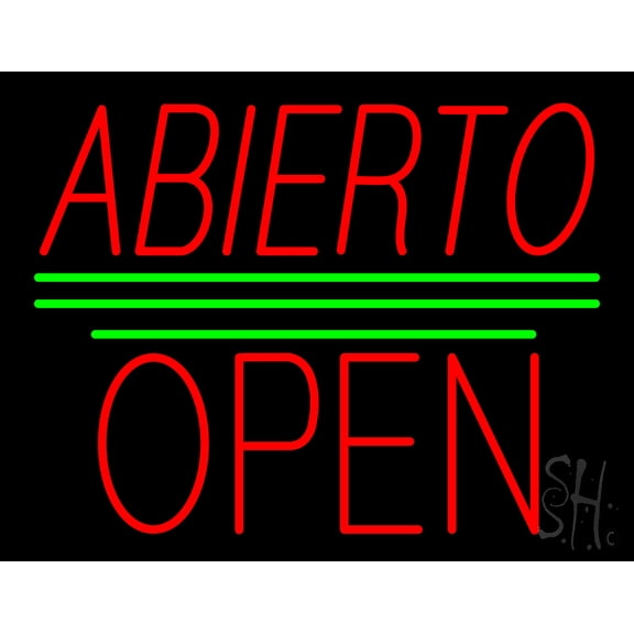 Abierto Block Open Green Line LED Neon Sign 15 x 19 - inches, Clear Edge Cut Acrylic Backing, with Dimmer - Bright and Premium built indoor LED Neon Sign for restaurant window and interior decor.