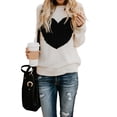 thumbnail image 2 of Seyurigaoka Women Leisure Long Sleeve Knitwear, Color Matching Heart Pattern Round Collar Pullover Sweater Knitted Tops, 2 of 9