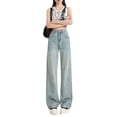 thumbnail image 5 of Pantalones vaqueros Lyocell Tencel de Color claro para mujer, pantalones de pierna ancha de seda de hielo, finos, a la moda, holgados, rectos y estrechos, de verano, 5 of 5