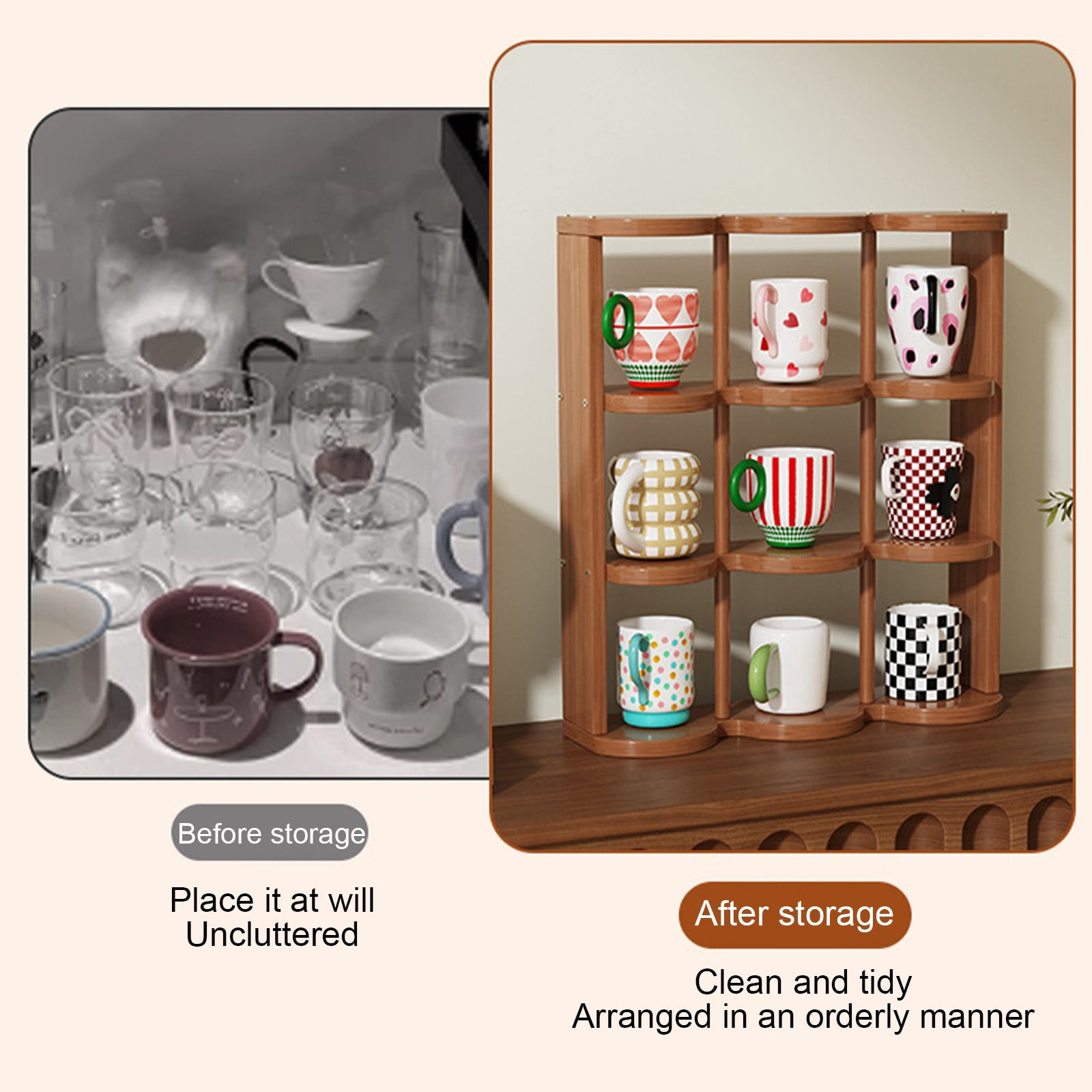 Fufafayo under $5 Retro Cup Holder, Desktop Three-Layer Storage Rack, Cup Curio Display Cabinet, Suitable for Office, Shop, Bedroom