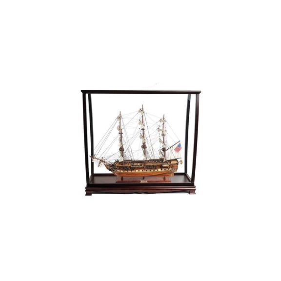 USS Constitution Ship Model Display Case - Nautical Decor Wooden Tabletop Showcase 40 Inch