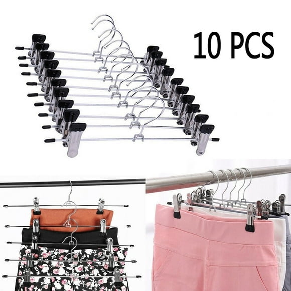 10Pcs Clothes Hangers Stainless Steel Clip Stand Hanger Pants Adjustable Pinch Grip