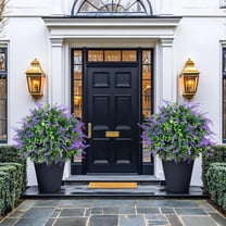 2 Pack 24" Artificial Lavender Bushes with Boxwood Panels,  Resistant Fake Outdoor Plants, Indoor/Outdoor Shrubs for Porch Garden Planters