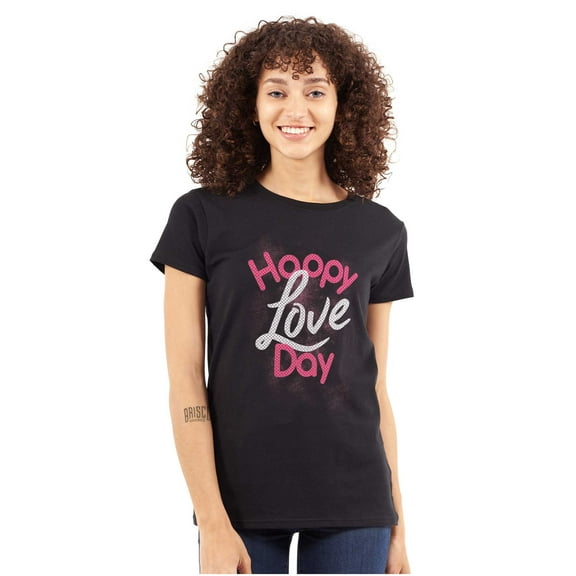 Happy Love Day Cute Valentines Womens Slim Fit Graphic Tee Brisco Brands S
