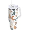 thumbnail image 1 of Gobelet de 40 oz avec Poignée, Couvercle et Paille, Gobelet d'Eau Isolé, Tasse d'Eau en Acier Inoxydable, Tasse/bouteille Réutilisable, Compatible avec Porte-Gobelet, Feuilles de Lune Bohèmes, 1 of 6