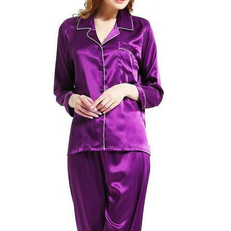 

MERSARIPHY Women 2Pcs Long Sleeve V Neck Single-breasted Silk Satin Pajamas Set