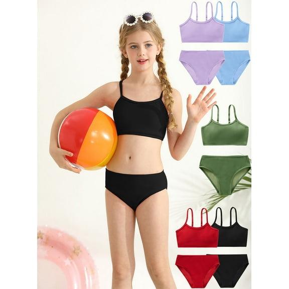 Girls Swimsuit 2-Piece Tankini Set Beach Sport Bathing Suit Swimwear for 7-13 Years Old Kids