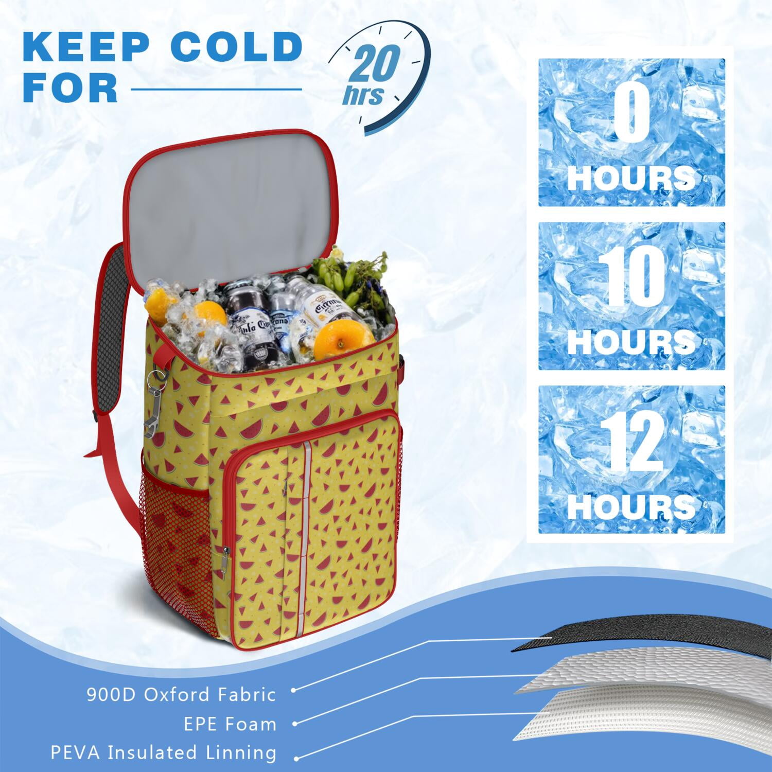 Watermelon Lovers Cooler Backpack - High-Capacity 20L Insulated Backpack for Outdoor & Travel - Keeps Contents Cold 20 Hours, Perfect for Sunshine & Refresh