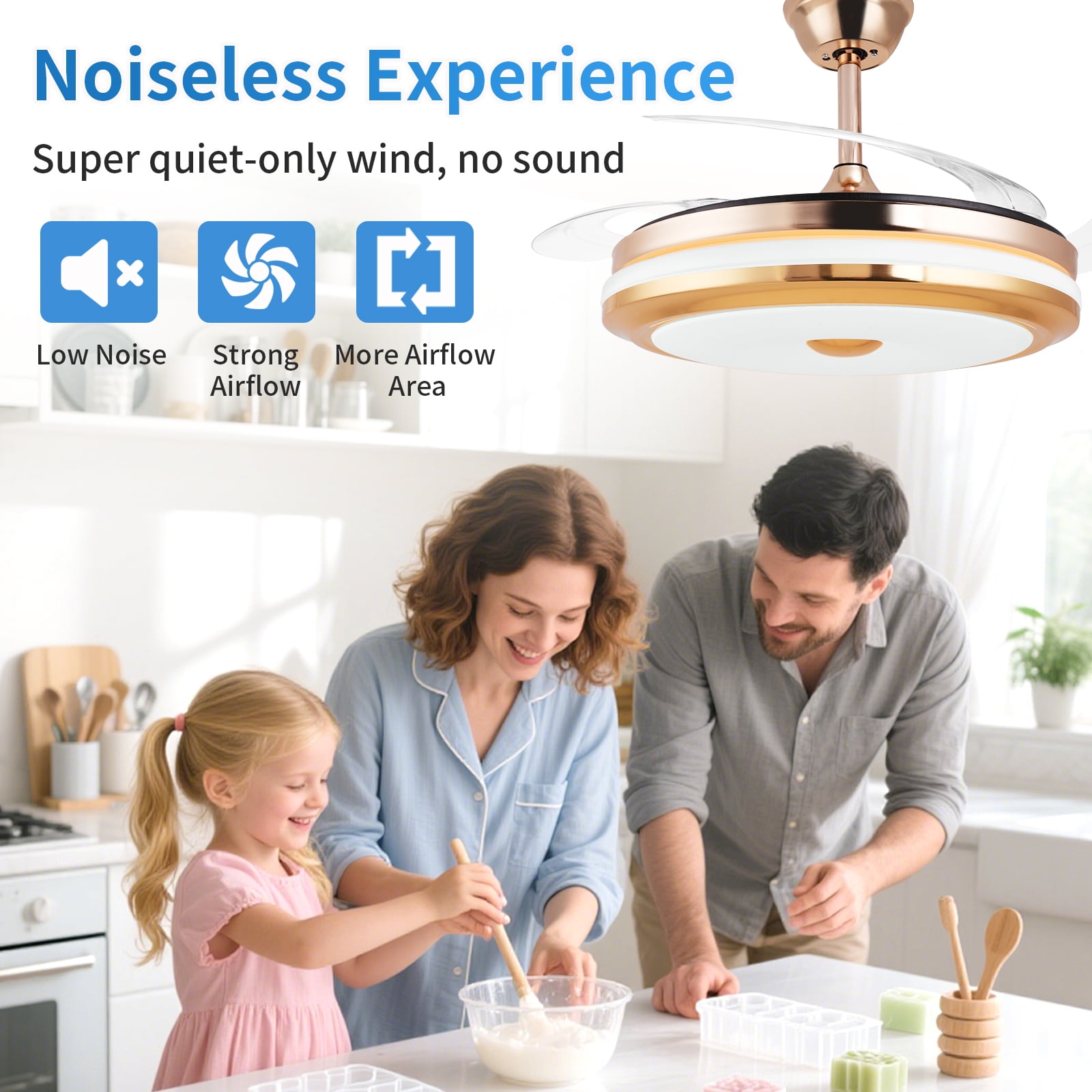 Smart Retractable Ceiling Fan with Light, 42 Inch Fandelier Remote Control, 3 Color Temperature Dimmable LED, 6 Speed Quiet Reversible DC Motor for Bedroom Living Room Kitchen