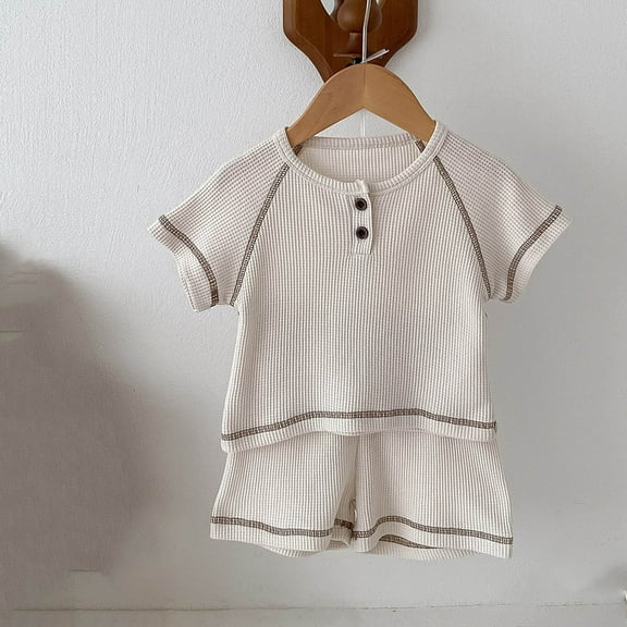 Toddlers Boys 2 Piece Outfits Sets 4M-3Y Newborn Kids Casual Solid Short Sleeve Tops and Shorts Comfort Going-Out Loungewear Set