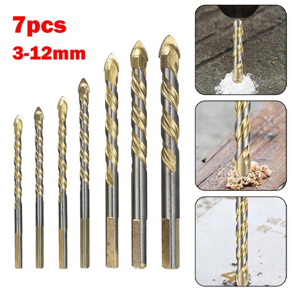 7Pcs Spiral Drill Bit 3/4/5/6/8/10/12mm Triangular Shank Tungsten Carbide For Porcelain Tile Concrete Brick Glass Drilling Tool