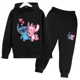 thumbnail image 4 of Conjunto de 2 piezas de sudadera y pantalones con estampado de dibujos animados de Disney Stitch para niños de 3 a 14 años, ropa deportiva informal para niños y niñas, 4 of 5