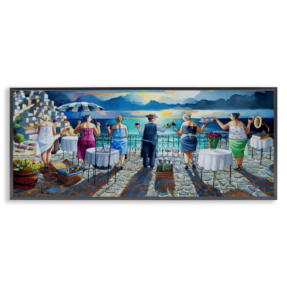 Stupell Industries Villa Sunset View People Painting Black Framed Art Print Wall Art, 24 x 10