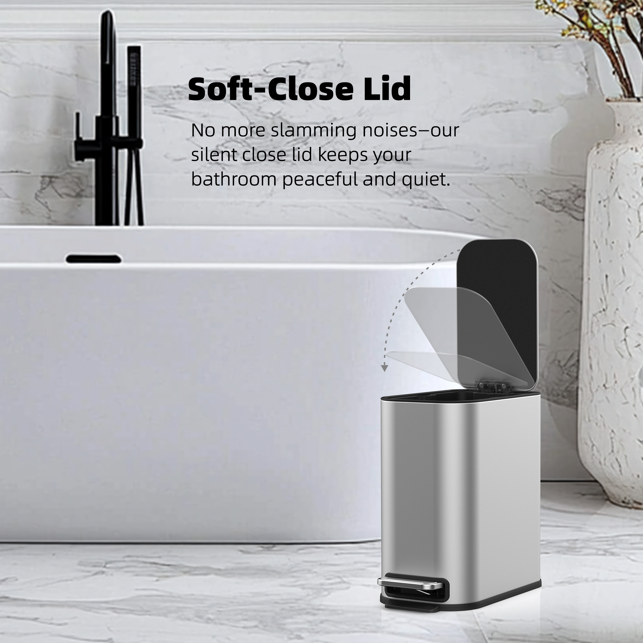 BinMax Step on Bathroom Garbage Can 1.3 Gal Fingerprint Resistant Stainless Steel Trash Bin with Lid