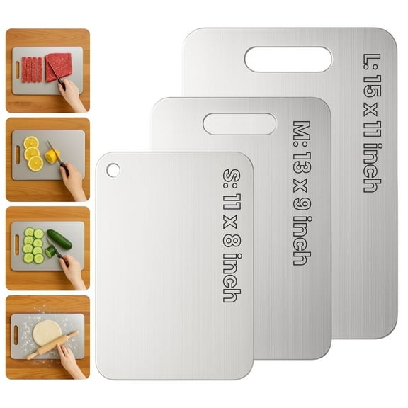 Titanium Cutting Board Set of 3 – 100% Pure Titanium Chopping Boards, Double-Sided, Hygiene & Durable, Dishwasher Safe (S+M+L)