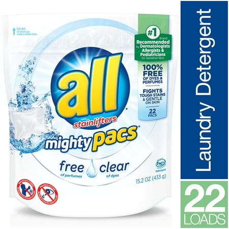 UPC 072613462797 product image for all Mighty Pacs Laundry Detergent, Free Clear for Sensitive Skin, Pouch, 22 Coun | upcitemdb.com