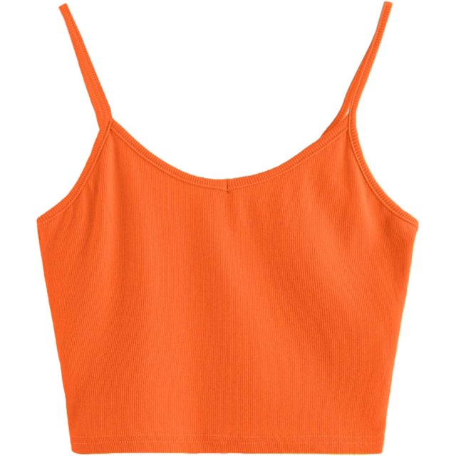 playera corta de punto acanalado sin mangas con cuello en V para mujer Naranja M Naranja M Xishao ropa