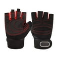 thumbnail image 2 of CxhicLuv Black-Red Half Finger Gloves, 6.9×4.1×0.8 Inch, Non-Slip, Breathable, Durable, Ideal for Gyms, Cycling, Polyester & Silicone-Palm, Suitable for Men, Women, Red, 2 of 7